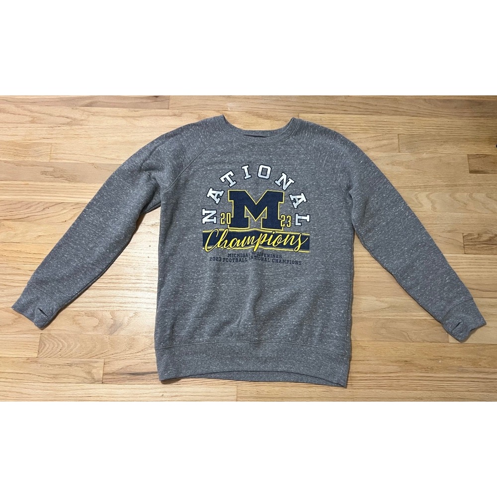 Pressbox Michigan Wolverines 2023 National Champions Gray Sweatshirt Womens L